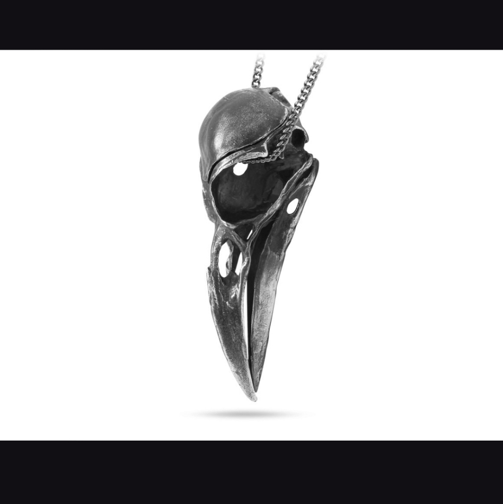 Solid Bronze Crow Skull Pendant - image 5